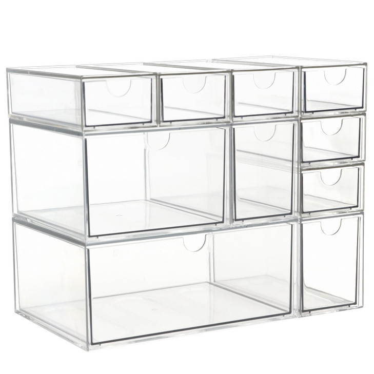 Acrylic Makeup Organizer, 10 Drawers Clear Storage Organizer Desktop Stackable Storage Drawers, Plastic Organizer Bins for Makeup, Stationery, Cosmet