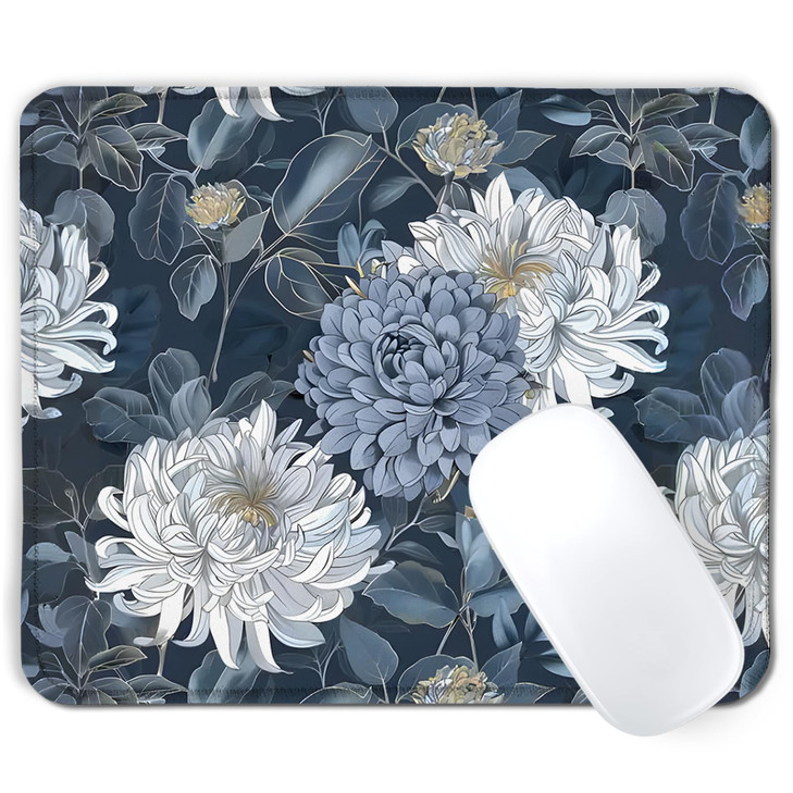 Nipil Blue and White Floral Mouse Pad, Luxury Gold Chrysanthemum Flower Mousepad Mouse Mat with Non-Slip Rubber Base for Home Office Desk Accessories