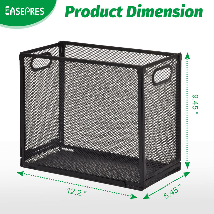 EASEPRES Desk Hanging File Organizer with 10 Folders, Mesh Metal Letter-Size Desktop File Holder Box for Filing Folder Storage Basket, 2 Pack Black,