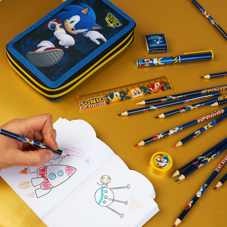 SONIC THE HEDGEHOG Pencil Case for Kids Stationery Set Pens Colored Pencils Mini Notebook School Supplies Gamer Gifts for Boys