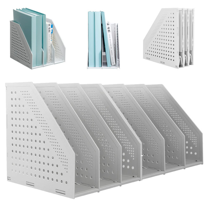 SAYEEC 2Pcs Collapsible Plastic Magazine File Holder Vertical Binder Storage Organizer for Desk Sturdy Upright Desktop Magazine Organizer Folder Rack