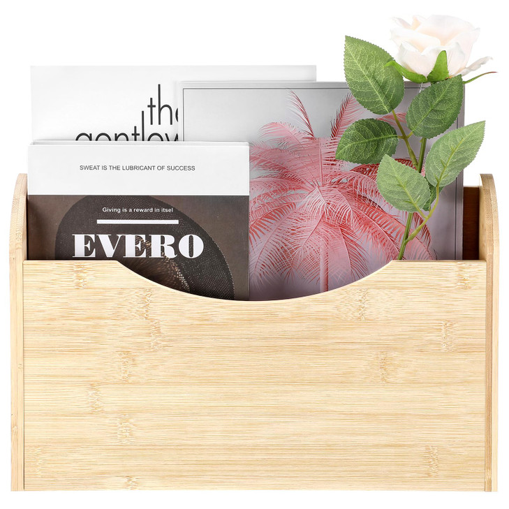 Suzile Wall Mounted File Holder Wood Magazine Holder Wall Hanging File Organizer for Office Mail Magazine Letter Paper Folder Organization (Wood Colo