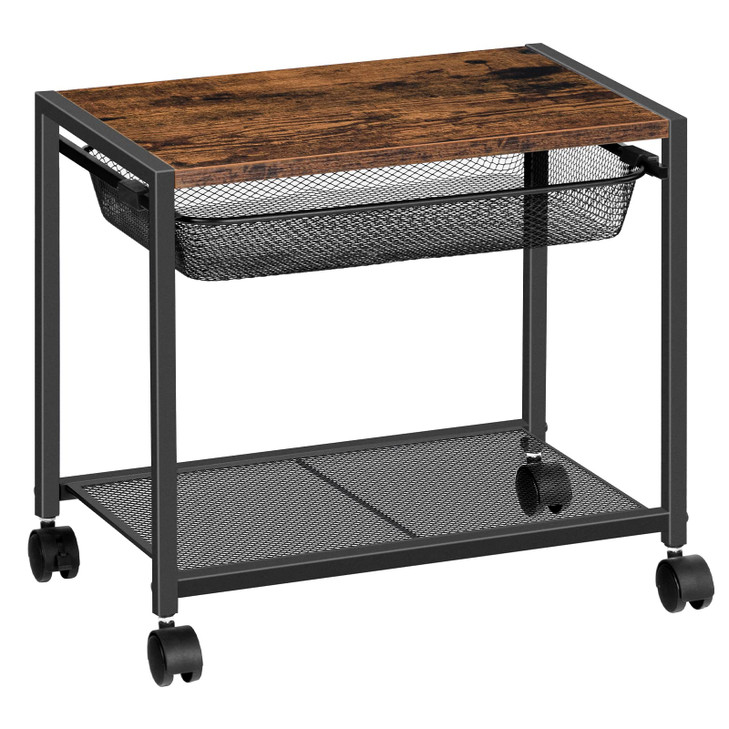 HOOBRO Under Desk Printer Stand, Industrial Printer Cart with Storage Shelf, 2-Tier Mobile Printer Table on Wheels, Heavy Duty Machine Storage Rack f