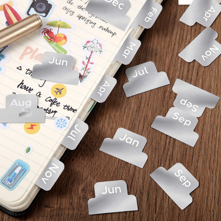 72 Pieces Adhesive Monthly Planner Tabs Monthly Index Stickers Decorative Label Calendar Stickers for Office Study Planner Journal Notebook Back to S