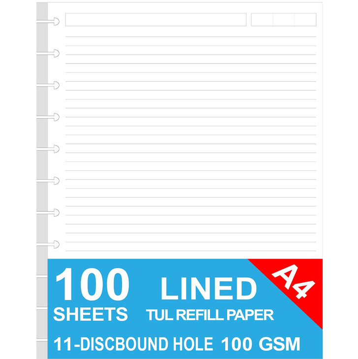 Letter Size Discbound Refill Paper, Disc Paper for TUL Custom Note-Taking System Discbound Planner Inserts, 100 Sheets/200 Pages, White Disc, Lined,