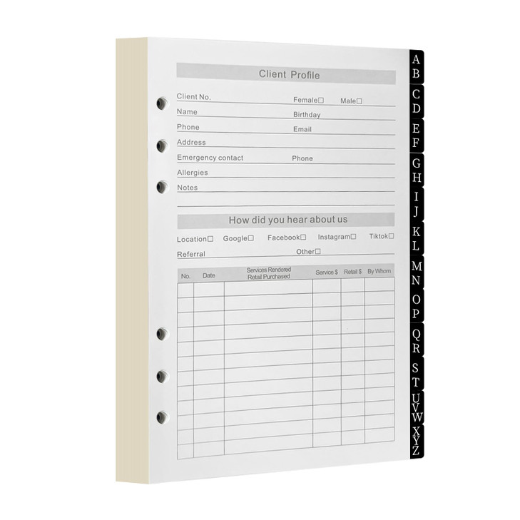 Client Record Book Replacement Pages, Stylist Profile Binder Refills with Alphabetical Tabs for Salons, Hair Stylist, Nail, Small Business, 216 Sheet