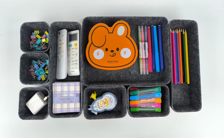 RHONZHAO Felt Drawer Organizer Tray, 8 Pack Drawer organizers bins dividers storage trays, Shallow Desk Drawer Organizer for Office Gadgets and Jewel