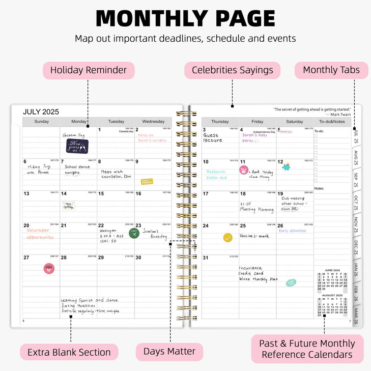 Ospelelf 2025 2026 Planner Weekly and Monthly Calendar Spiral Bound, A4 Office Supplies For Women & Men, 18 Months PVC Cover Life Planners with Stick