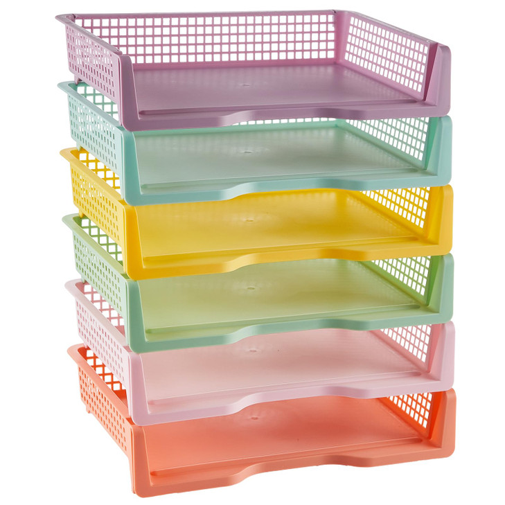 gisgfim 6 Pack Plastic Turn in Paper Trays for Classroom Pastel Storage Bin Basket Organizers for School Teacher Supplies Classroom Office Home Organ