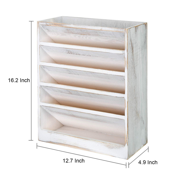 Vintage Rustic Wooden 5 Slot Office Desk or Distressed Torched Wood Wall Mounted Hanging Document Filing Organizer?Magazine Rack?Mail Holder Organize