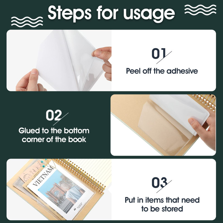 Tinlade 6 Pcs Adhesive Clear Corner Pockets 6 x 6 Inch Sticky Pocket Sleeves Self Adhesive Planner Pockets Adds Extra Storage Space to Notebooks Fold