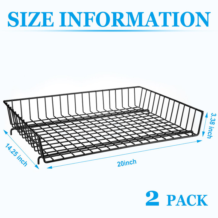 Hicarer 2 Pcs Metal Paper Tray 11 x 17 Inch Iron Wire Grid Desk File Document Letter Tray 11 x 17 Paper Desk Organizer Wide Entry Basket for Office H