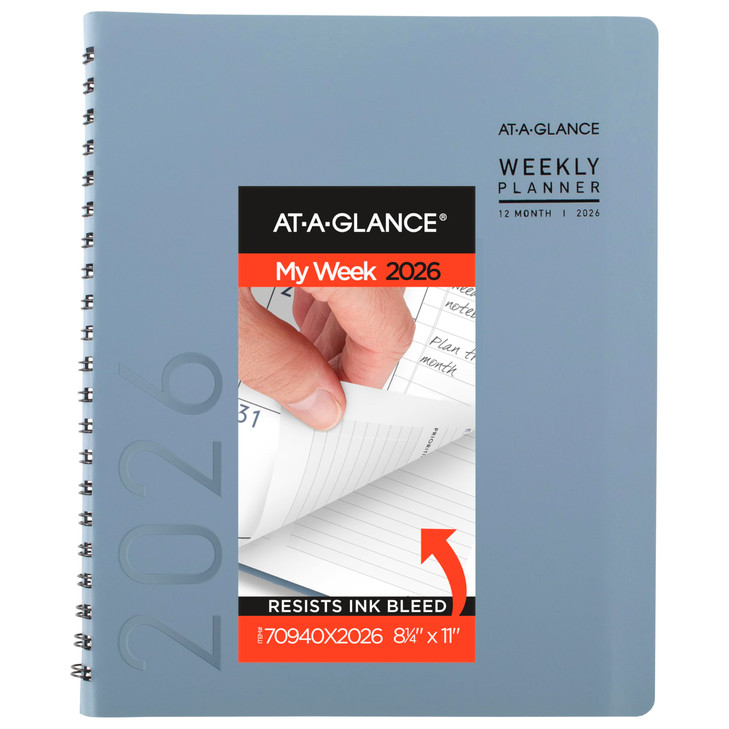 AT-A-GLANCE 2026 Planner, Weekly & Monthly, 8.25" x 11", Large, Contemporary Lite, Slate Blue (70940X2026)