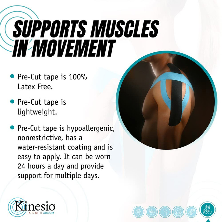 Kinesio Tape - Pre-Cut Shoulder Support - Optimized Athletic Tape Strips
