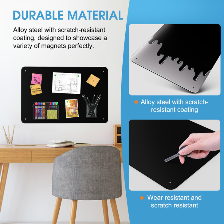 MaxGear Magnetic Board 17.5" x 11.4" Black Metal Magnet Bulletin Board for Wall, Refrigerator, Magnetic Board Display Notes, Photos, and More - Inclu