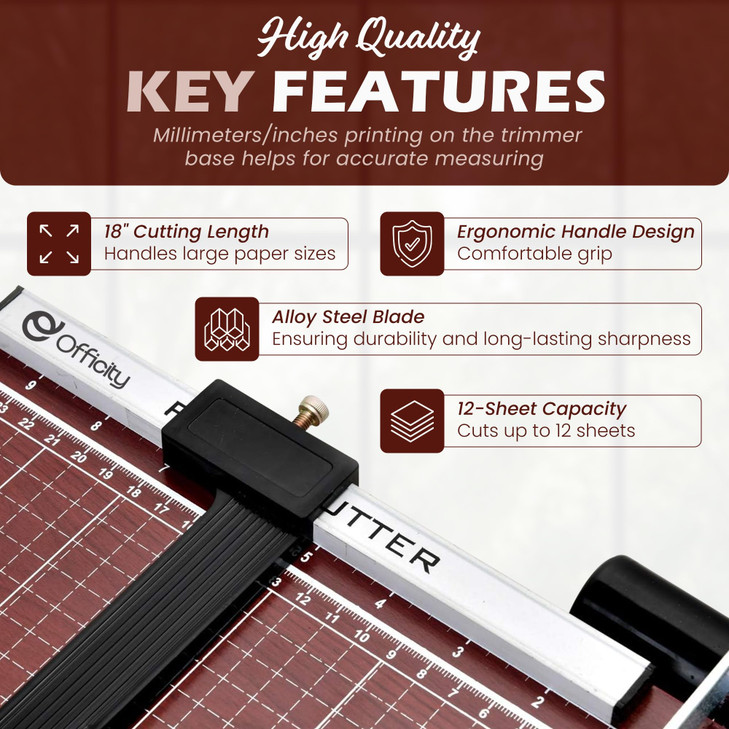 Guillotine Paper Cutter Heavy Duty, 18" Cut Length Wooden Paper Trimmer Cuts 12 Sheets, Accurate & Safe Paper Slicer Cutter for Cardstock, Photos, Cr