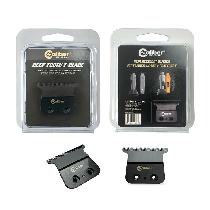 Caliber Pro Laser Trimmer Replacement Blade Set  Dual DLC Deep-Tooth T-Blade, 1st Gen Laser & Laser+, Black Packaging
