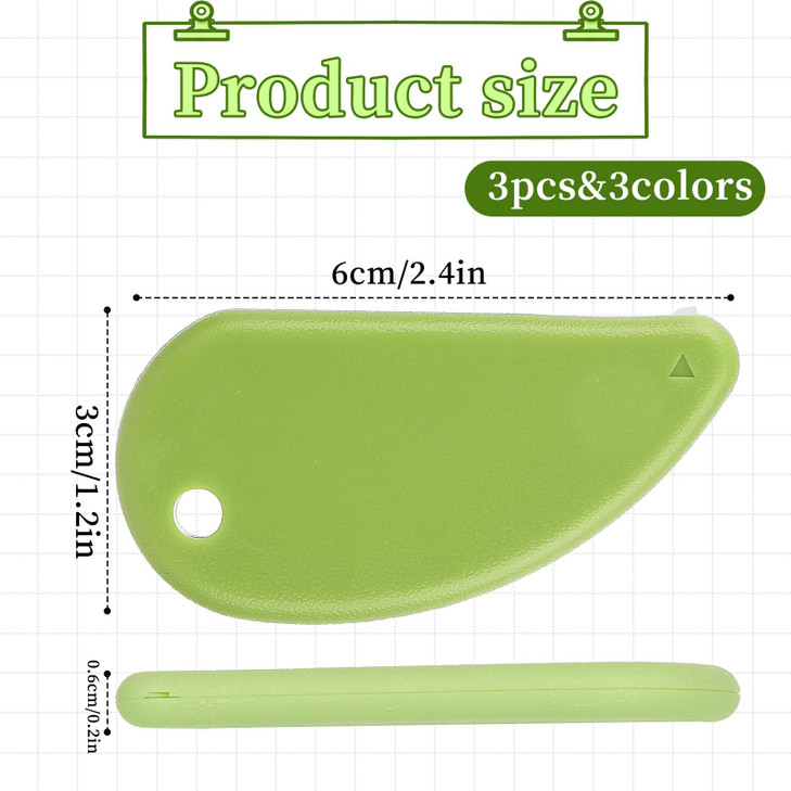 COMNICO Ceramic Blade Safety Cutter, 3Pcs Mini Box Cutter with Keychain Hole Package Opener Coupon Cutter for Pocket Bag Envelope Mail Letter Paper D