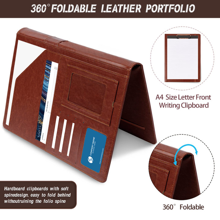 Brown Leather Portfolio Organizer Clipboard Storage Folio Padfolio for Men Notepad Notebooks for Work