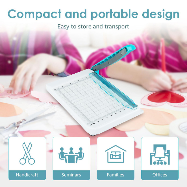 Small Paper Cutter 6 inch Cut Length, Non Slip Paper Trimmer Compact and Portable Curved Strip Cutters for Cutting Coupon Craft Card and Photo (White