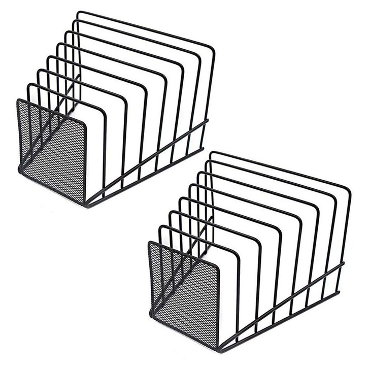 GoldOrcle 2 Pack Multi Step File Organizer Incline Desktop File Sorter Metal Wire Mesh Step File Letter Sorter, 7 Sections, Black