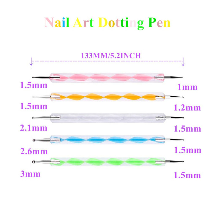 5 pc 2 Way Dotting Pen Tool Nail Art Tip Dot Paint Manicure kit (5PC)