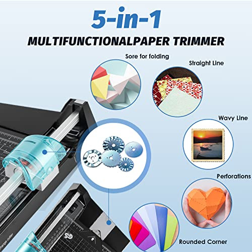 Frifreego 12 Inch Rotary Paper Cutter Heavy Duty, Paper Trimmer with 4 Different Blades for Straight/Wave/Dotted/Creasing Line, Suitable for Cutting