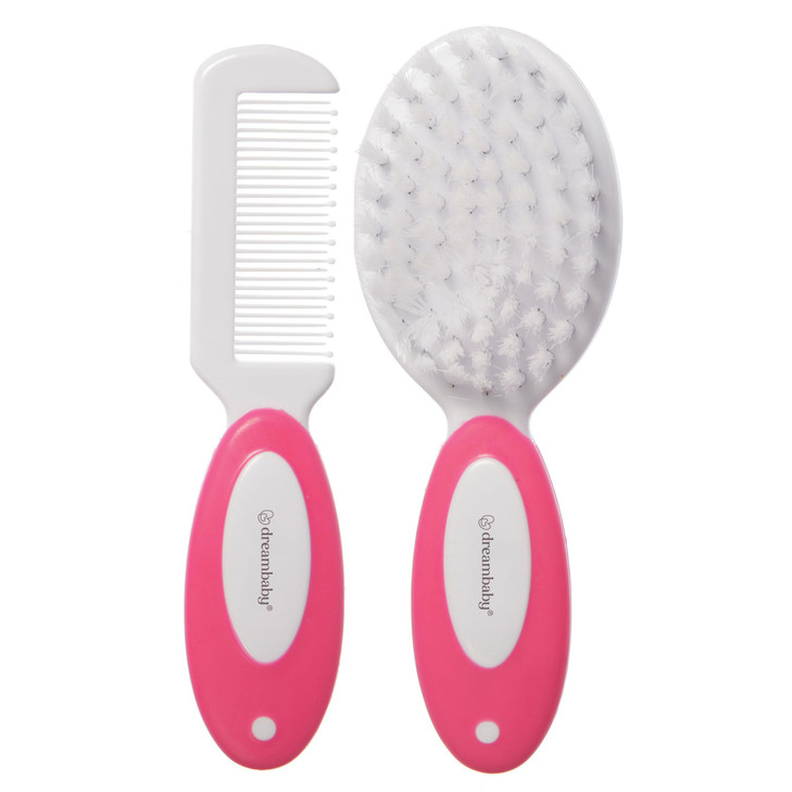Dreambaby Deluxe Super Soft Bristles Brush and Comb Set - with Easy-Grip Toddler Size Handle - Pink - Model L328