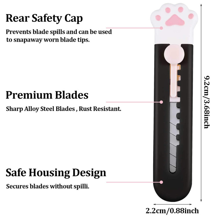 Honoson 6 Pcs Cute Box Cutter Utility Retractable Knives Cartoon Cat Lovely Paw Box Cutter Pointed Cute Cardboard Razor Knife for Office Envelope Ope