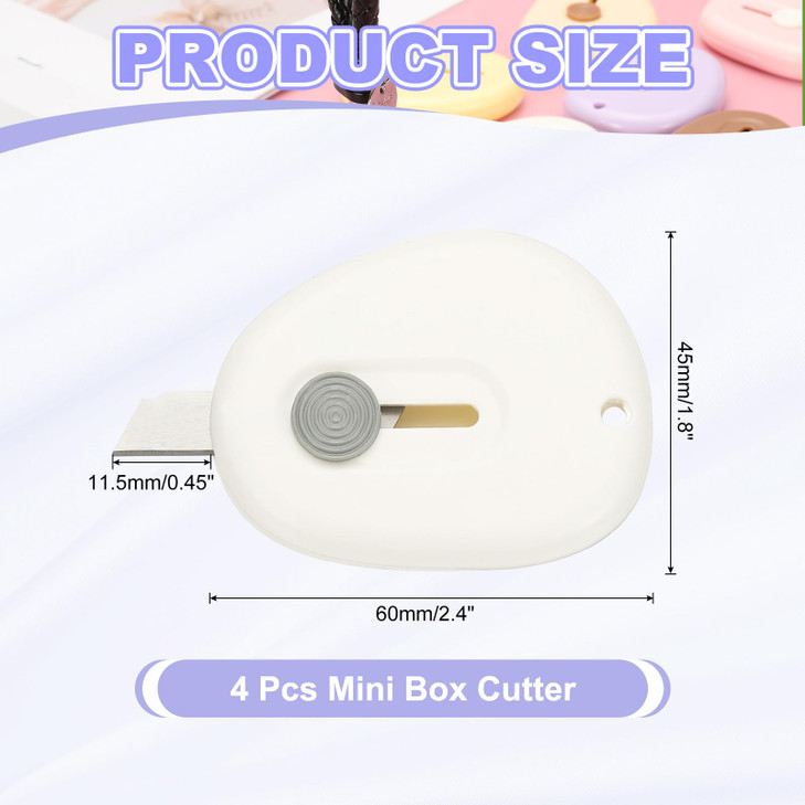 PATIKIL 4 Pcs Mini Box Cutters, Retractable Small Utility Knife Portable Cute Letter Opener with Keychain Hole for Envelope Home Office Supplies, Bro