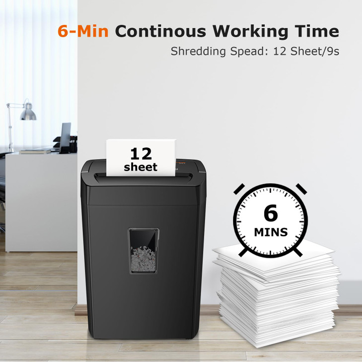 Bonsaii 12-Sheet Cross Cut Paper Shredder, 5.5 Gal Home Office Heavy Duty Shredder for Paper, Credit Card, Mail, Staples, with Transparent Window, Hi