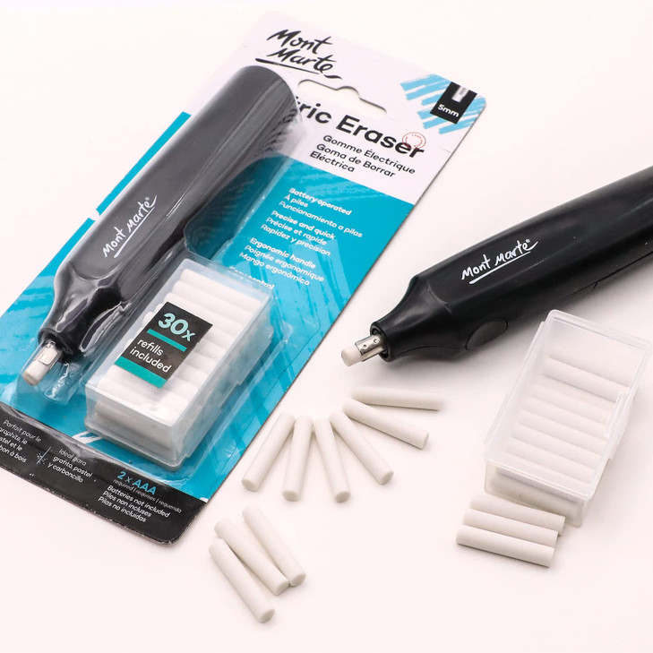 Mont Marte Electric Eraser, Includes 30 Eraser Refills. Suitable for use with Graphite Pencils and Color Pencils.