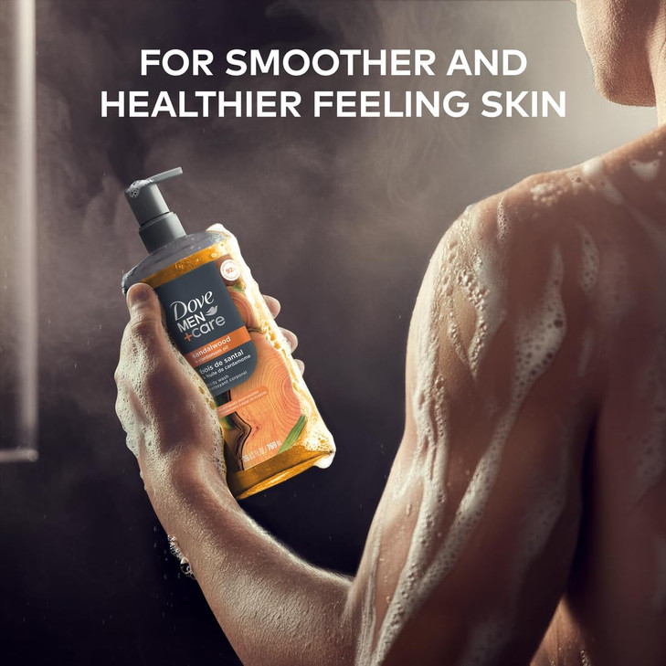 DOVE MEN Sandalwood + Cardamom Oil Moisturizing Body Wash | #1 Dermatologist Body Wash for Men, Sulfate Free, Paraben Free, & Dye Free | 26oz
