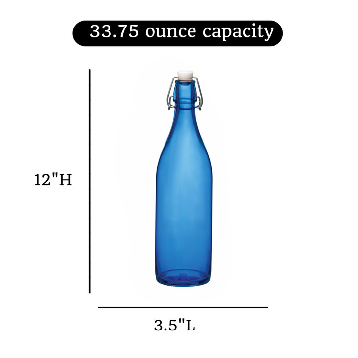 Bormioli Rocco Giara Beverage Bottle with Clamp Lid, 33.75 oz - Leakproof Glass Container for Homemade Juices & Dressings - Stylish Drinkware Storage