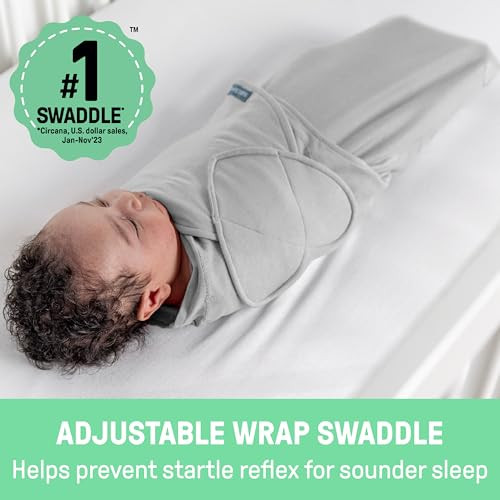 SwaddleMe by Ingenuity Monogram Collection Baby Swaddle, 100% Cotton, Improves Sleep & Calms Startle Reflex, 0-3 Months, Pocket Fold Design for Easy
