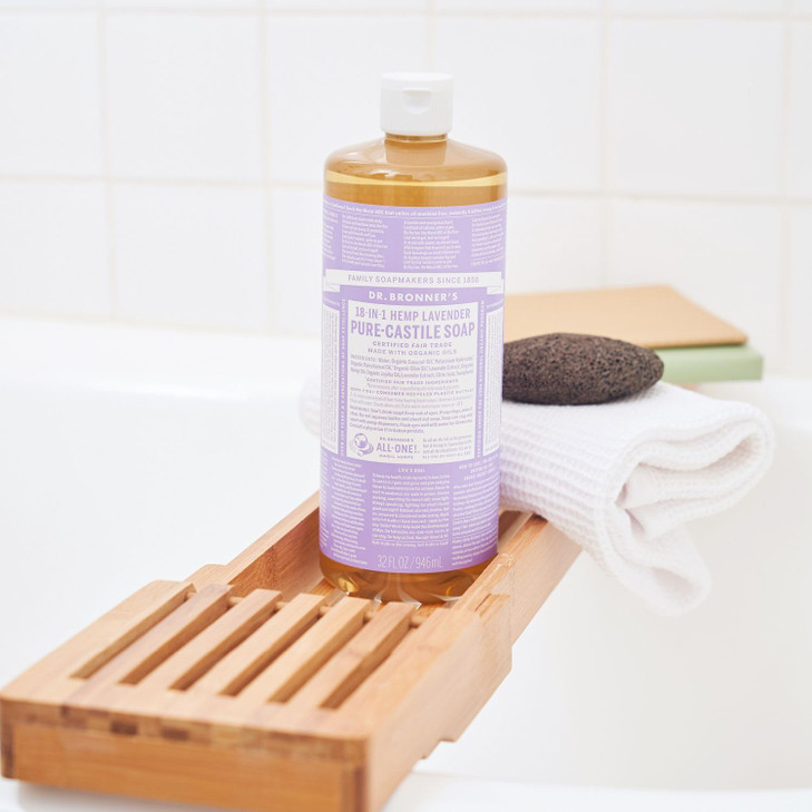 Dr. Bronner's - Pure-Castile Liquid Soap (Lavender, 32 Ounce) - Made with Organic Oils, 18-in-1 Uses: Face, Body, Hair, Laundry, Pets and Dishes, Con