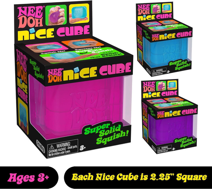 Schylling NeeDoh Nice Cube -Sensory Squeeze Toy with Super Solid Squish - 2.25" Cube - Pink