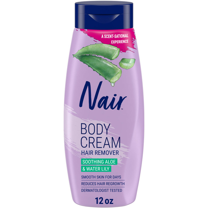 Nair Body Cream Hair Remover, Soothing Aloe and Water Lily, Dermatologist Tested Body Hair Removal Cream, with Evolved Ingredients, 12 Oz - Amazon Ex