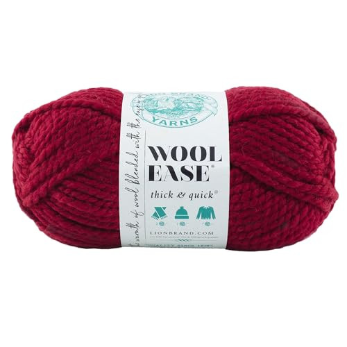 Lion Brand Yarn Wool-Ease Thick & Quick Yarn, Soft and Bulky Yarn for Knitting, Crocheting, and Crafting, 1 Skein, Cranberry