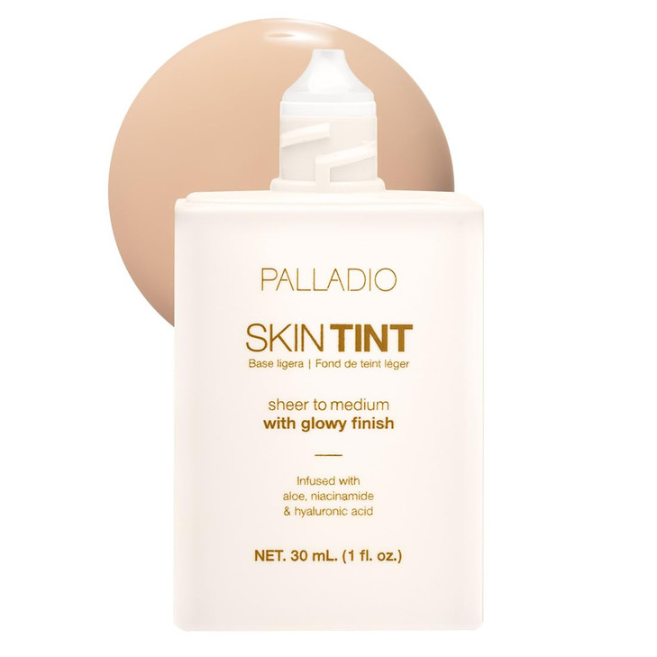 Palladio Skin Tint with Aloe, Niacinamide and Hyaluronic Acid, Sheer to Medium Coverage, Glowy Finish, Brightening and Blurring Lightweight Foundatio