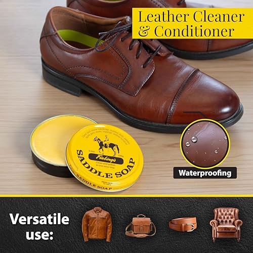 Fiebing's Yellow Saddle Soap for Leather (3.5 oz Tin) - Leather Cleaner & Conditioner to Soften, Protect & Restore Leathercraft - Leather Soap for Ca