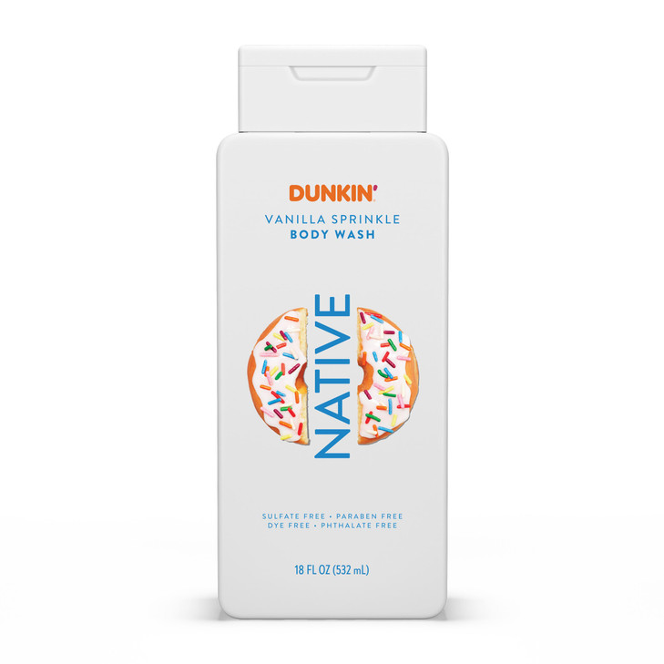 Native Body Wash, Dunkin Vanilla Sprinkle, Contains Naturally Derived Ingredients | For Women & Men, Sulfate, Paraben, & Dye Free Leaving Skin Soft a