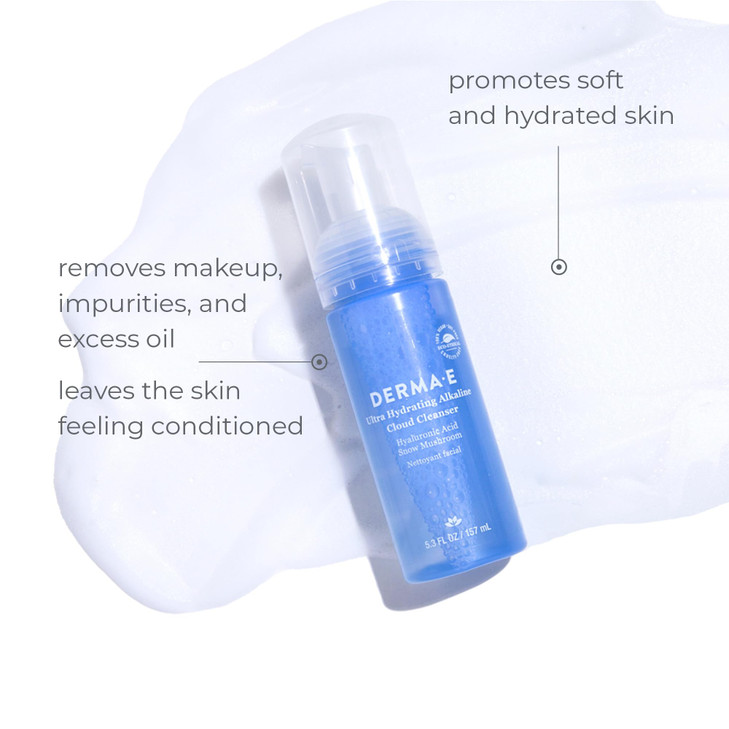 Derma E Ultra Hydrating Alkaline Cloud Cleanser  Gentle Foaming Face Wash with Hyaluronic Acid  Vegan Daily Facial Cleansing, 5.3 Oz