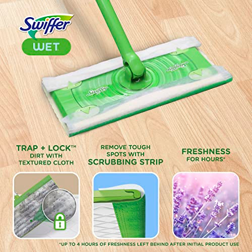 Swiffer Sweep + Mop, Wet Pads Refill, Floor Cleaner for Dirt, Dust, Hair, Cleaning Cloths for Mopping Home, Bathroom, Kitchen, All Purpose Multi-Surf