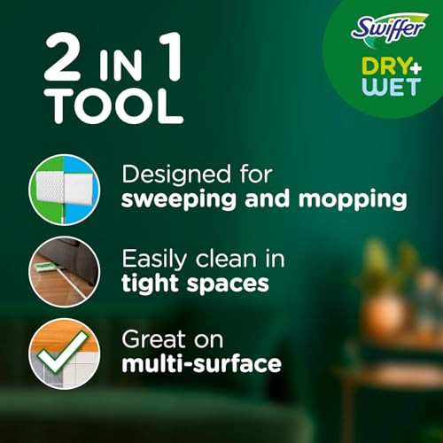 Swiffer Sweeper 2-in-1 Mops for Floor Cleaning, Dry and Wet Multi Surface Floor Cleaner, Sweeping and Mopping Starter Kit, Includes 1 Mop + 19 Refill