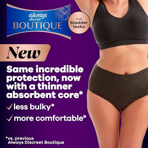 Always Discreet Boutique Incontinence and Postpartum Underwear for Women, Maximum Protection, Small/Medium, Black, 12 Count