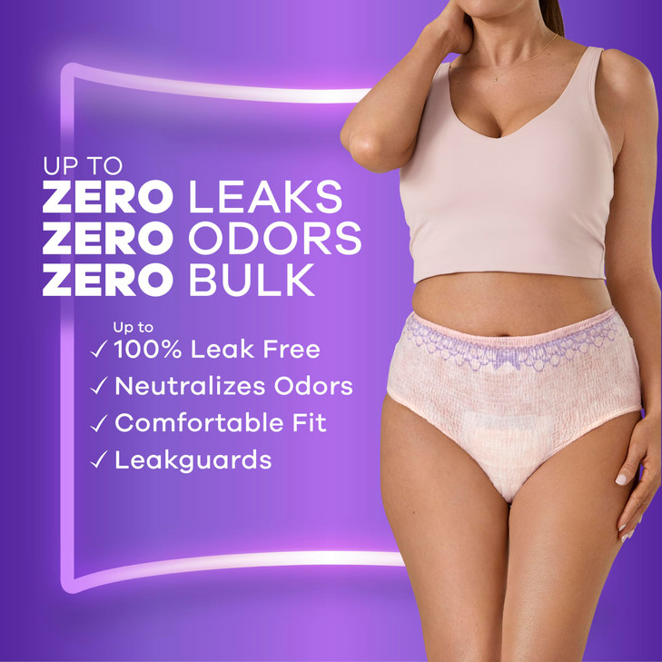 Always Discreet Adult Diapers for Women, Incontinence Underwear, Postpartum Essentials, Disposable Briefs, Max Absorbency, Bladder Leak Protection, 2