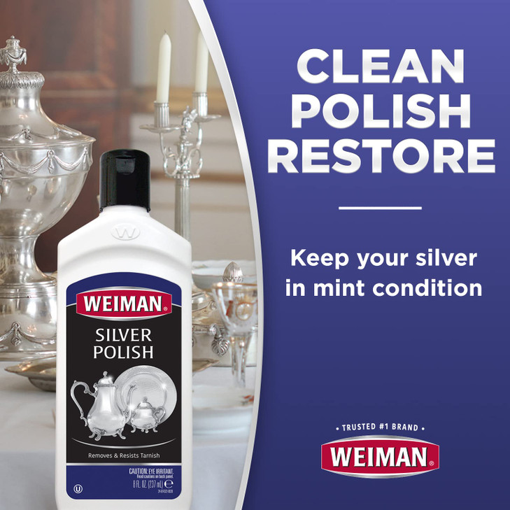 Weiman Silver Cream Cleaner 3-in-1, Anti-Tarnish Technology, Safely Clean, Polish, Shine & Restore, Removes & Prevent Tarnish, 8 Oz (Pack of 2)