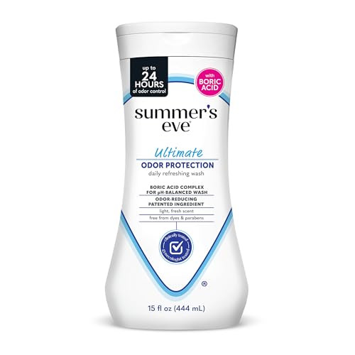 Summer's Eve Ultimate Odor Protection Daily Feminine Wash, pH-Balanced Formula Body Wash for Women with Boric Acid Helps Control Vaginal Odor, 15 Fl