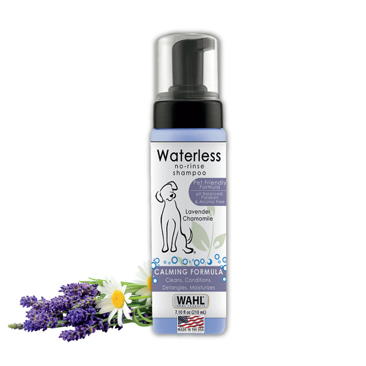 Wahl USA Pet Friendly Waterless No Rinse Shampoo for Animals  Lavender & Chamomile Scented - Cleaning, Conditioning, Detangling, & Moisturizing Sham